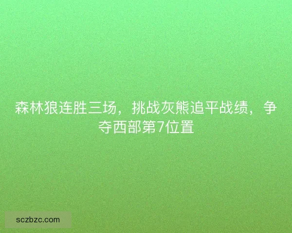 森林狼连胜三场，挑战灰熊追平战绩，争夺西部第7位置